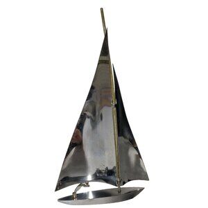 Sailboat Decoration Tabletop Silver Tone Vintage MCM Decor Nautical Beach 8.25"
